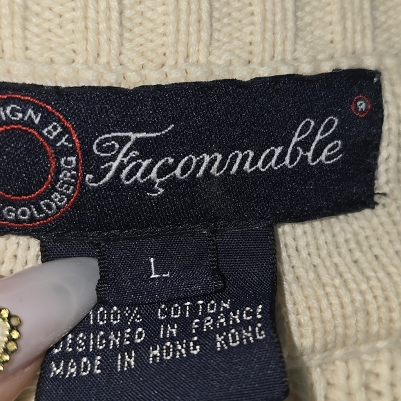 Mens Vintage Faconnable 100% Cream Navy Sweater Size Large - Picture 5 of 6